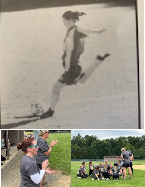 Kate Kalevich playing soccer in high school + Action shots from Coaching + Me with members of daughter's softball team.